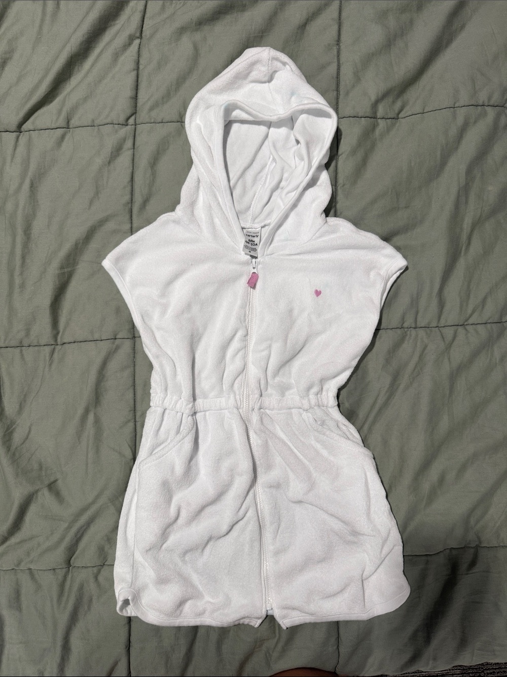 Carter's White Hooded Kids Swim Coverup with Pink Heart